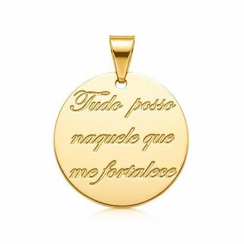 Pingente Tudo Posso Naquele que me Fortalece Banhado a Ouro