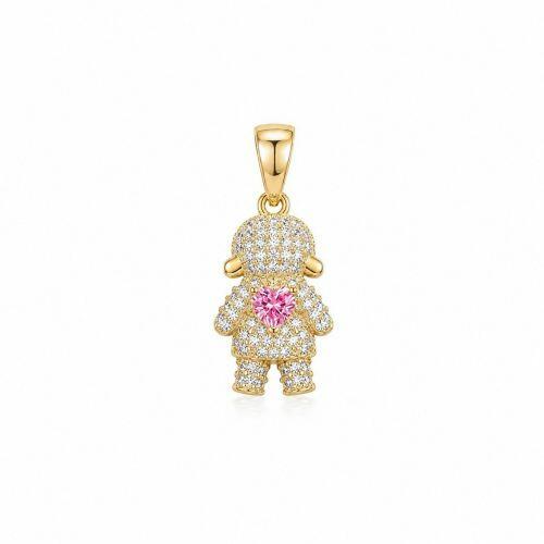 Pingente Menina Micro Zirc�nia Cristal com Cora��o Rosa Banhado a Ouro