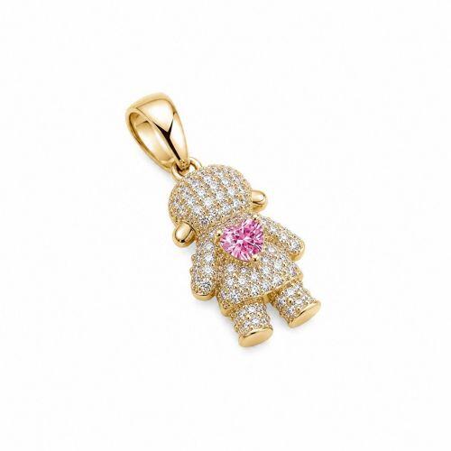 Pingente Menina Micro Zirc�nia Cristal com Cora��o Rosa Banhado a Ouro