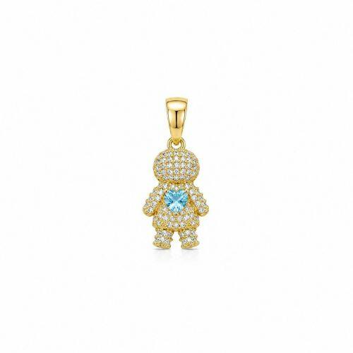 Pingente Menino Micro Zirc�nia Cristal com Cora��o Azul Banhado a Ouro