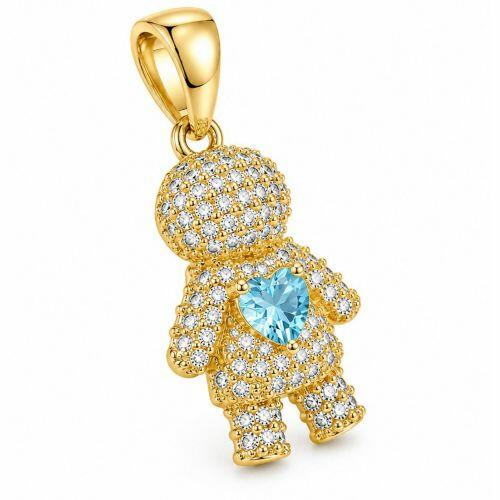 Pingente Menino Micro Zirc�nia Cristal com Cora��o Azul Banhado a Ouro