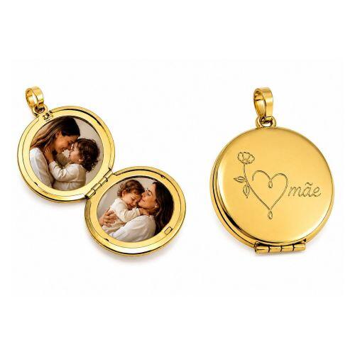 Pingente Relic�rio M�e Banhado a Ouro