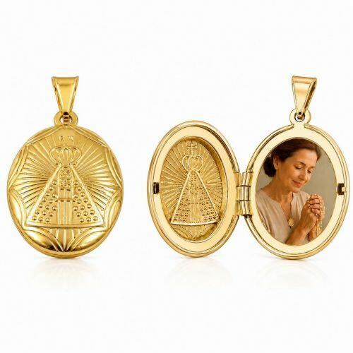 Pingente Relic�rio Nossa Senhora Aparecida Banhado a Ouro