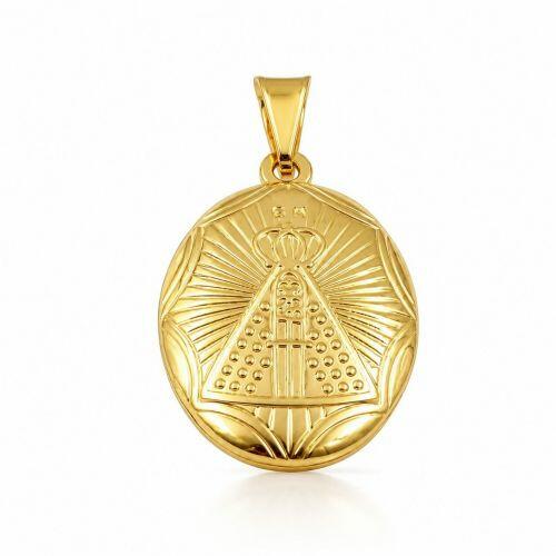 Pingente Relic�rio Nossa Senhora Aparecida Banhado a Ouro