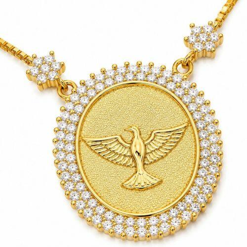 Colar Mandala Espírito Santo Zircônia Cristal Banhado a Ouro