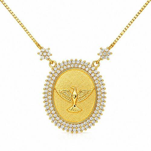 Colar Mandala Espírito Santo Zircônia Cristal Banhado a Ouro