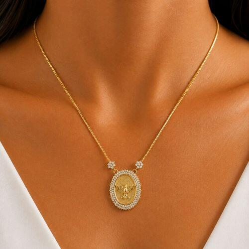 Colar Mandala Esp�rito Santo Zirc�nia Cristal Banhado a Ouro