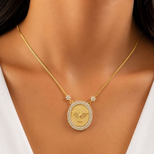 Colar Mandala Espírito Santo Zircônia Cristal Banhado a Ouro