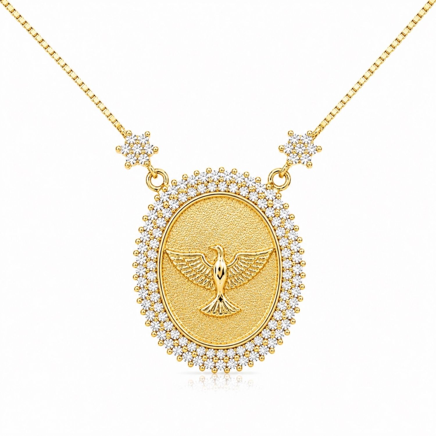 Colar Mandala Espírito Santo Zircônia Cristal Banhado a Ouro