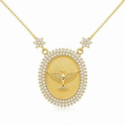 Colar Mandala Esp�rito Santo Zirc�nia Cristal Banhado a Ouro