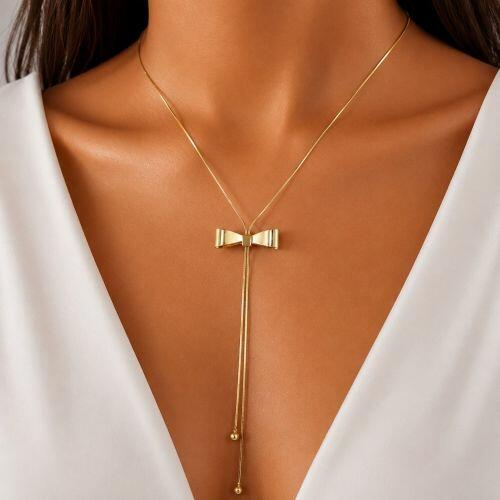 Colar Gravatinha Rabo de Rato com La�o Banhado a Ouro
