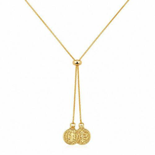 Colar Gravatinha Regul�vel S�o Bento Banhado a Ouro