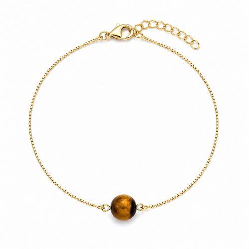 Pulseira Pedra Natural Olho de Tigre Banhado a Ouro