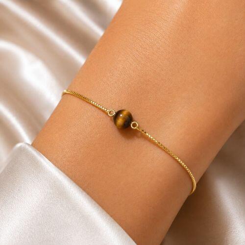 Pulseira Pedra Natural Olho de Tigre Banhado a Ouro