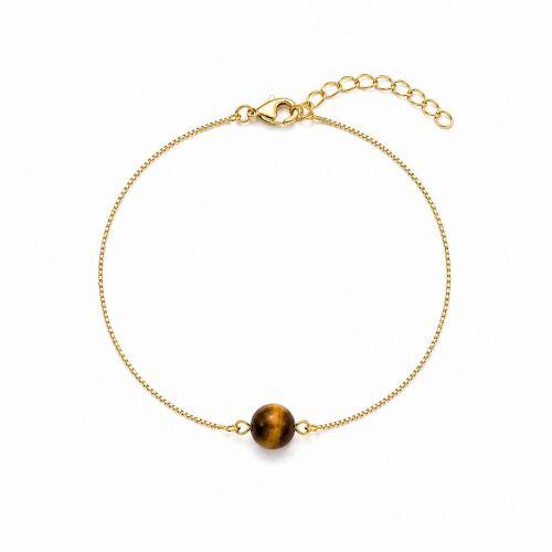 Pulseira Pedra Natural Olho de Tigre Banhado a Ouro
