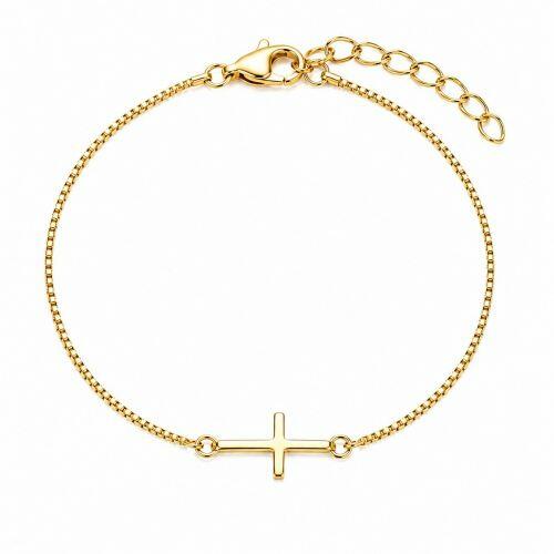 Pulseira Cruz Lisa Banhado a Ouro