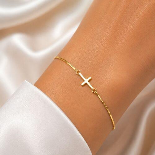 Pulseira Cruz Lisa Banhado a Ouro