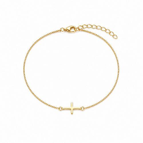 Pulseira Cruz Lisa Banhado a Ouro