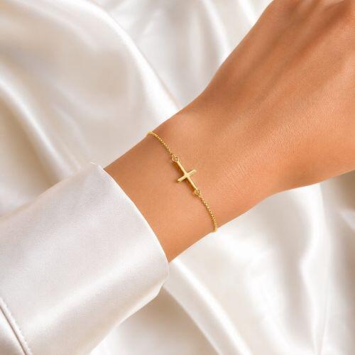 Pulseira Cruz Lisa Banhado a Ouro