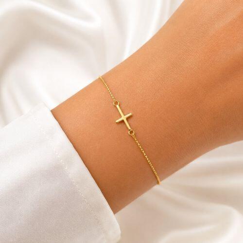 Pulseira Cruz Lisa Banhado a Ouro