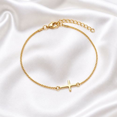 Pulseira Cruz Lisa Banhado a Ouro