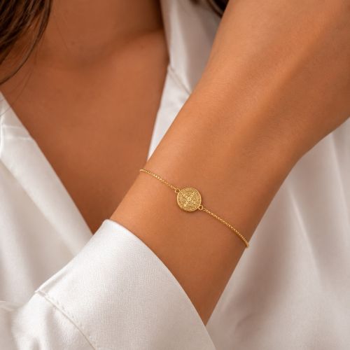 Pulseira Pingente São Bento Banhada a Ouro