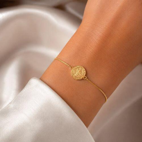 Pulseira  Pingente S�o Bento Banhada a Ouro