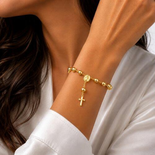 Pulseira Terço Nossa Senhora Milagrosa Banhado a Ouro