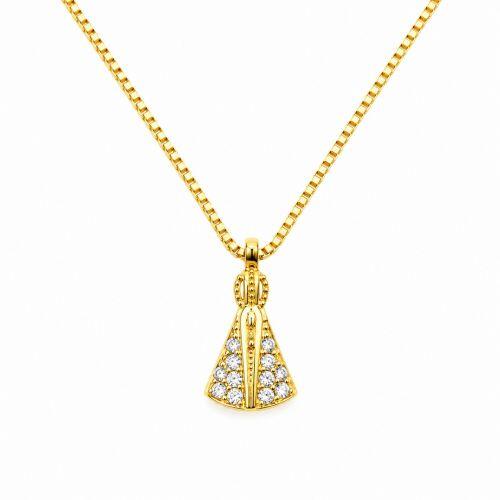 Choker Mini Nossa Senhora Aparecida Zircônia Cristal Banhado a Ouro