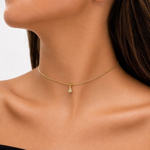 Choker Mini Nossa Senhora Aparecida Zircônia Cristal Banhado a Ouro