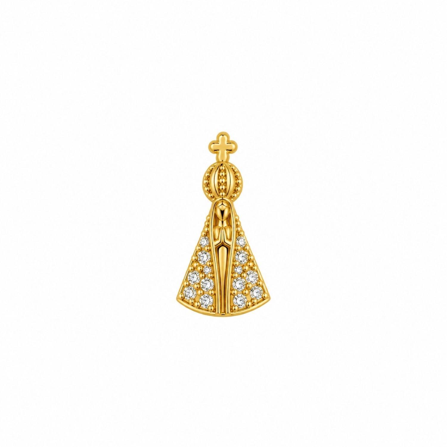 Choker Mini Nossa Senhora Aparecida Zircônia Cristal Banhado a Ouro
