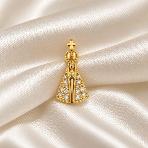 Choker Mini Nossa Senhora Aparecida Zircônia Cristal Banhado a Ouro