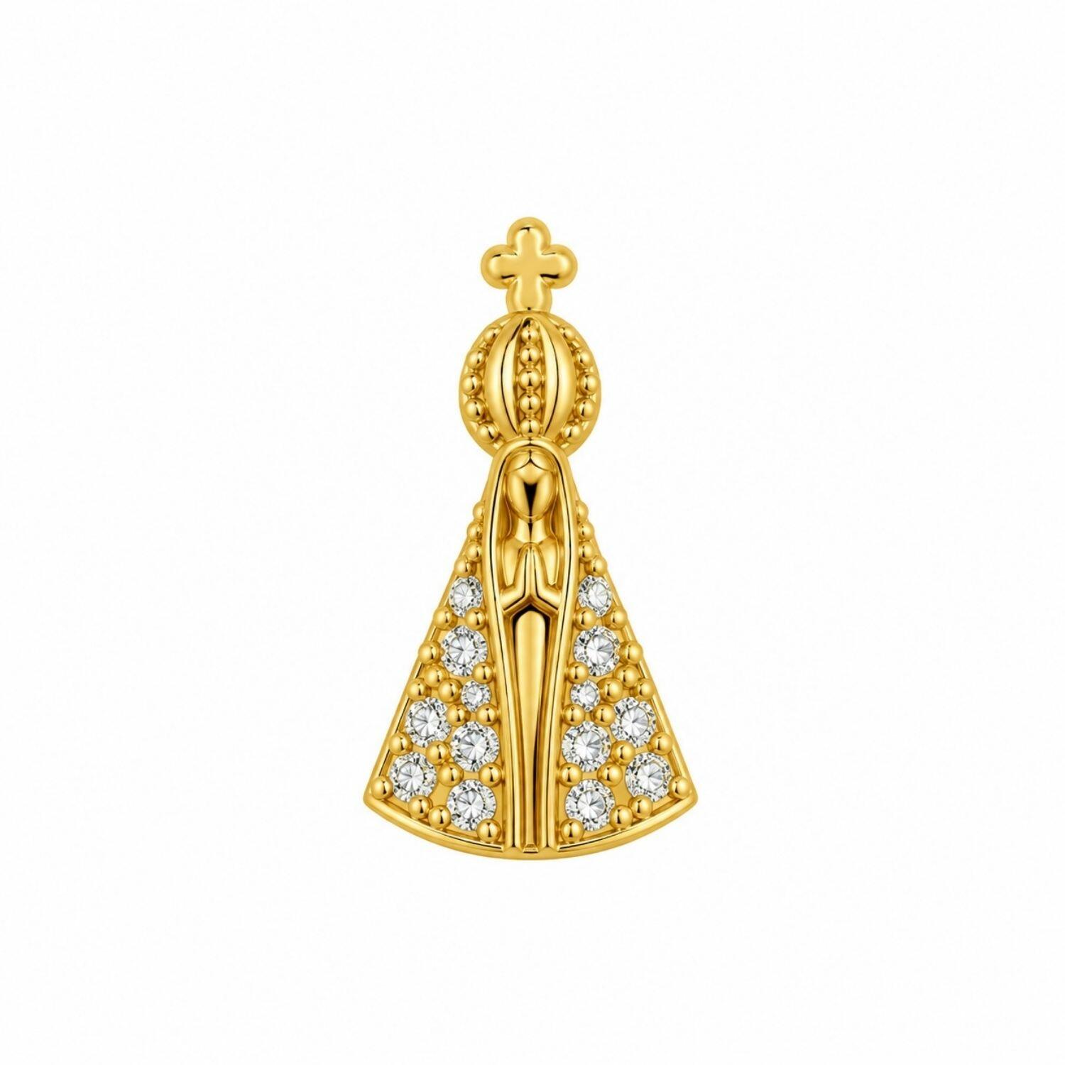 Choker Mini Nossa Senhora Aparecida Zircônia Cristal Banhado a Ouro