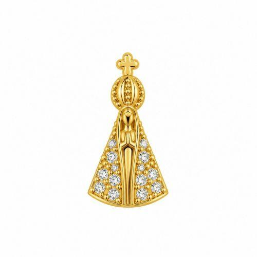 Choker Mini Nossa Senhora Aparecida Zircônia Cristal Banhado a Ouro