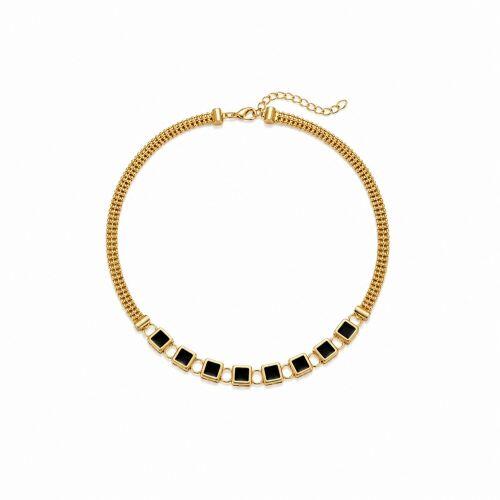 Choker Esteira com Zircônia Negra Quadrada Banhado a Ouro