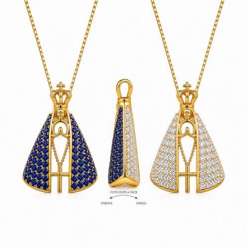Colar Dupla Face Nossa Senhora Aparecida 2.5 cm Banhado a Ouro