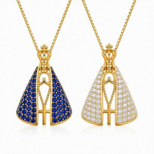 Colar Dupla Face Nossa Senhora Aparecida 2.5 cm Banhado a Ouro