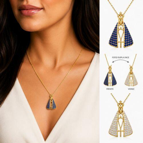 Colar Dupla Face Nossa Senhora Aparecida 2.5 cm Banhado a Ouro