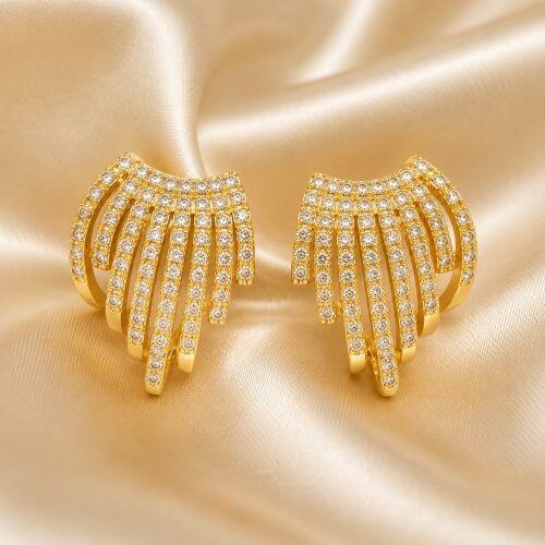 Brinco 8 Fileiras Micro Zircônia Banhado a Ouro