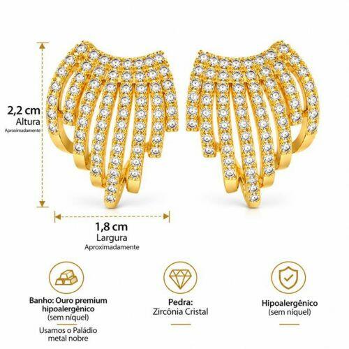 Brinco 8 Fileiras Micro Zircônia Banhado a Ouro