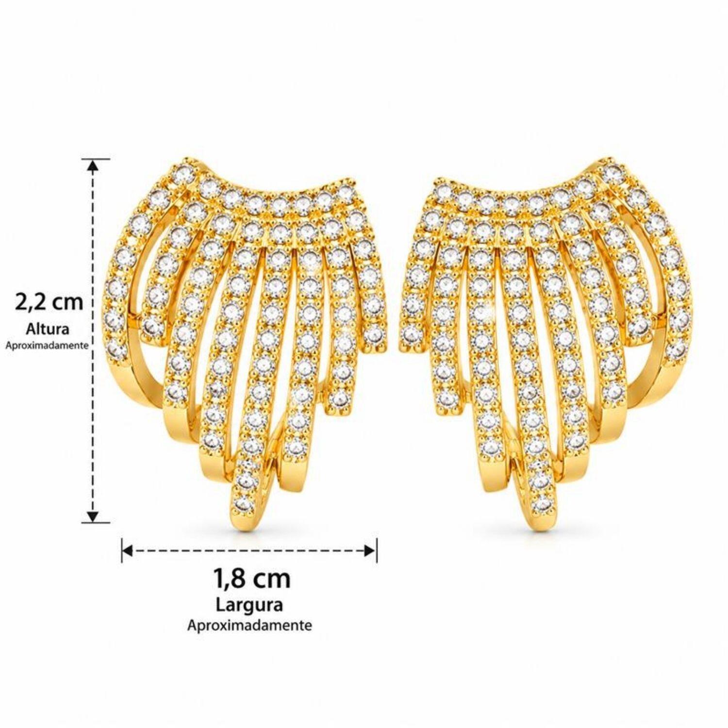Brinco 8 Fileiras Micro Zircônia Banhado a Ouro