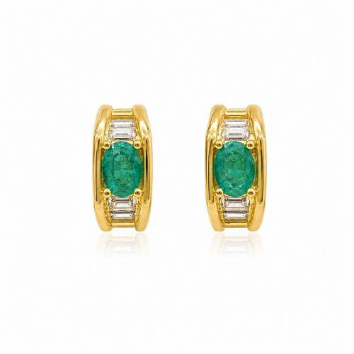 Brinco Baguette Zirc�nia Cristal e Turmalina Oval Banhado a Ouro