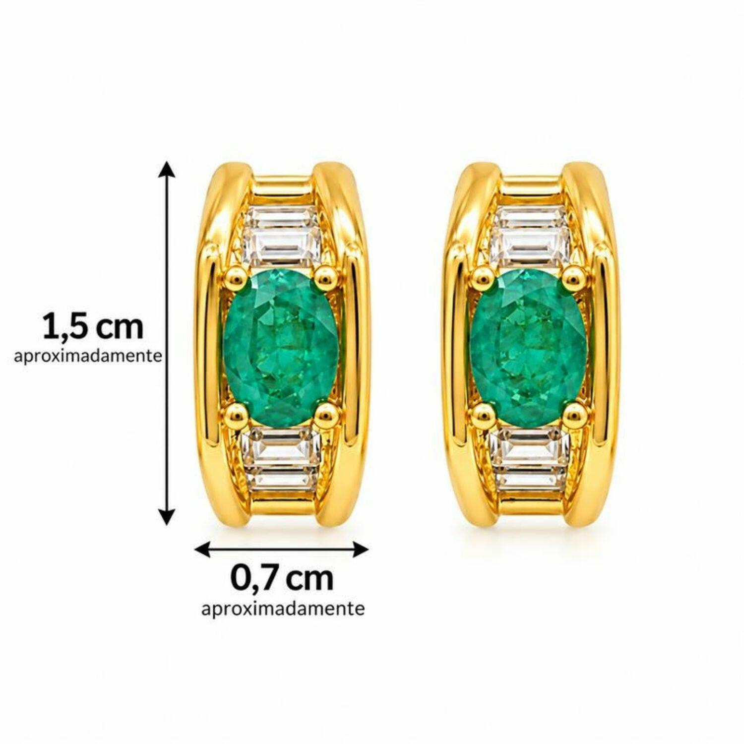 Brinco Baguette Zircônia Cristal e Turmalina Oval Banhado a Ouro