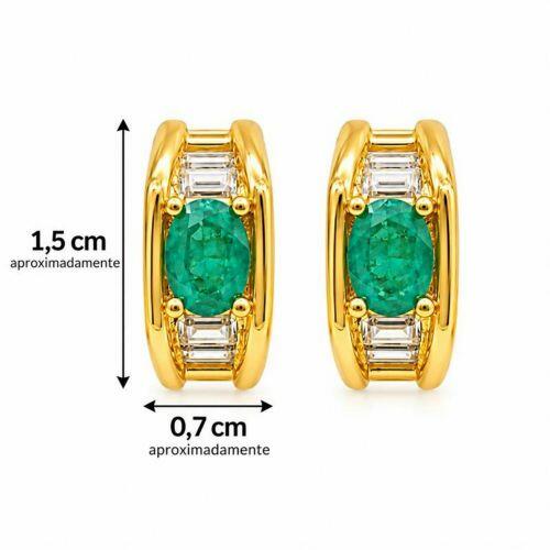 Brinco Baguette Zircônia Cristal e Turmalina Oval Banhado a Ouro