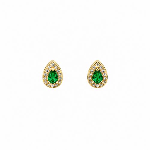Brinco Mini Gota Zircônia Esmeralda e Cristal Banhado a Ouro