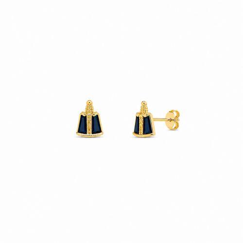 Brinco Mini Aparecida Zirc�nia Azul Banhado a Ouro