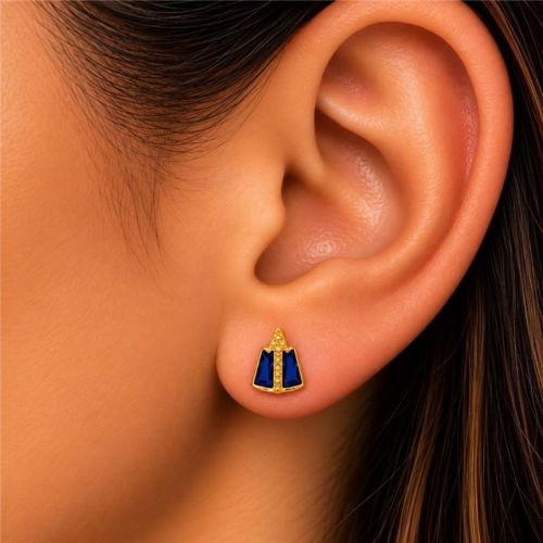 Brinco Mini Aparecida Zircônia Azul Banhado a Ouro