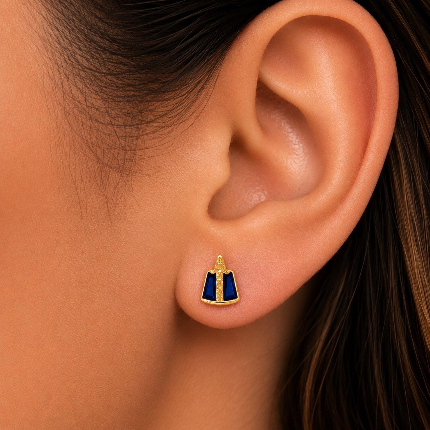 Brinco Mini Aparecida Zircônia Azul Banhado a Ouro
