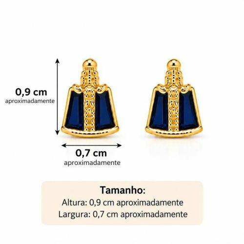 Brinco Mini Aparecida Zircônia Azul Banhado a Ouro
