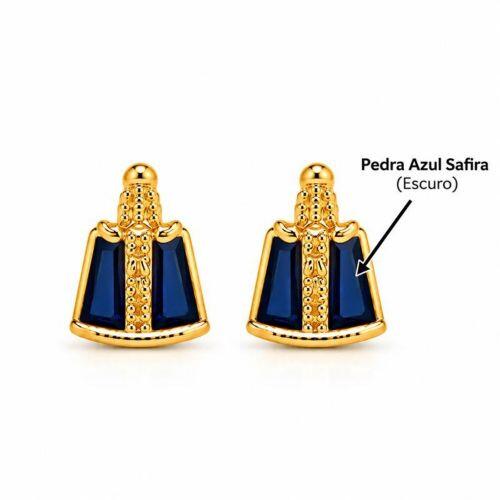 Brinco Mini Aparecida Zircônia Azul Banhado a Ouro